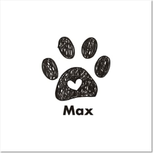 Max name made of hand drawn paw prints Posters and Art